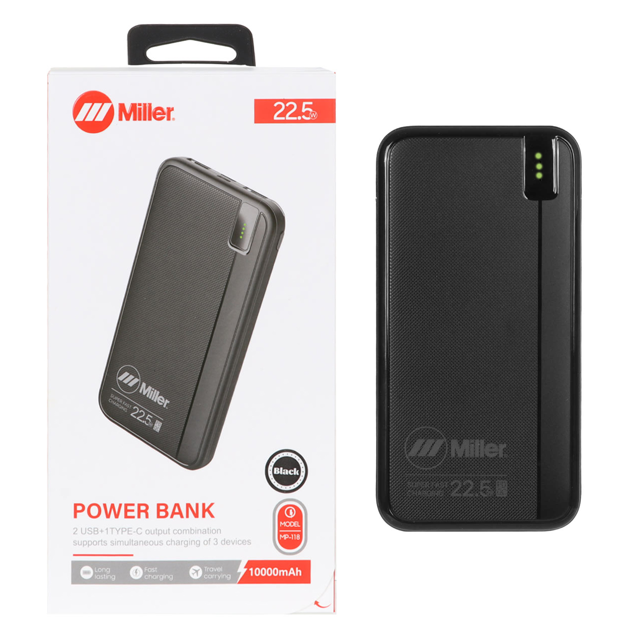 پاوربانک (PD و فست شارژ) Miller 22.5W 10000mAh مدل MP-118 - مشکی (گارانتی پارتیان پایا)